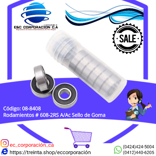 RODAMIENTO # 608-2RS A/A  (SELLO GOMA)