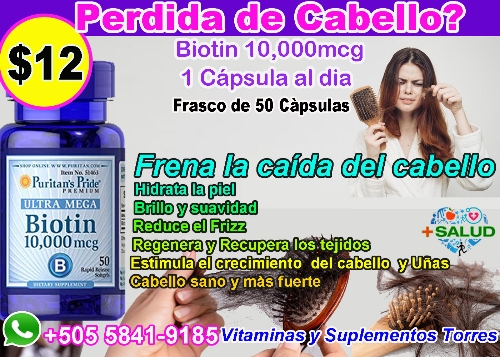 Biotin 10,000mcg Frasco de 50 Cápsulas