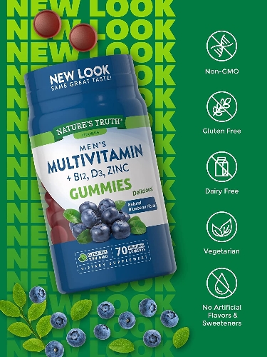 Multivitaminas + B12 + D3 + Zinc - 70 Gomitas / PipingRock