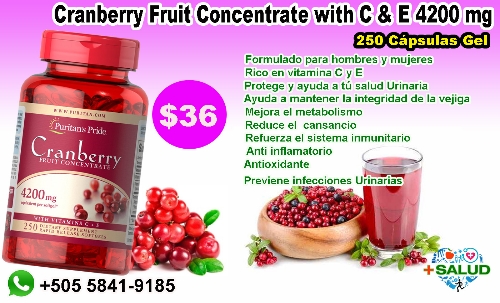 Cranberry 4200mg  Vitamina C  Vitamina E, Frasco 250 Perlas Gel