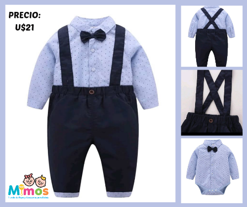Overol de tirantes azul camisa manga larga con lazito