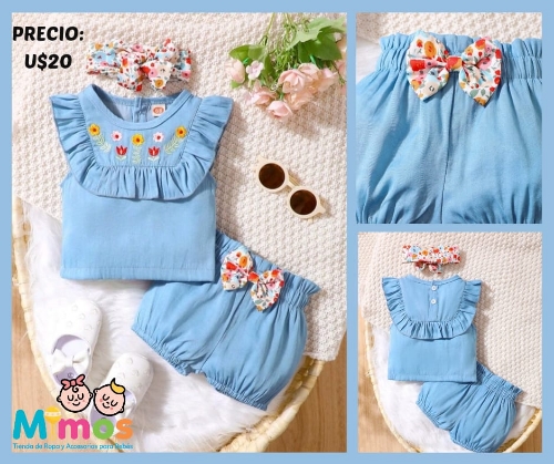 Conjunto Bordado Celeste