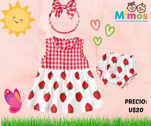 Vestido Rosado Con Blanco Fresa