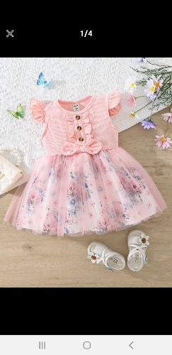 Vestido Rosado de shifon Floreado
