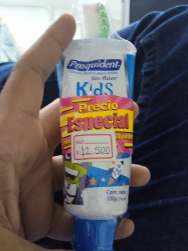 Crema dental Proquident sin flúor kids + cepillo x 100g