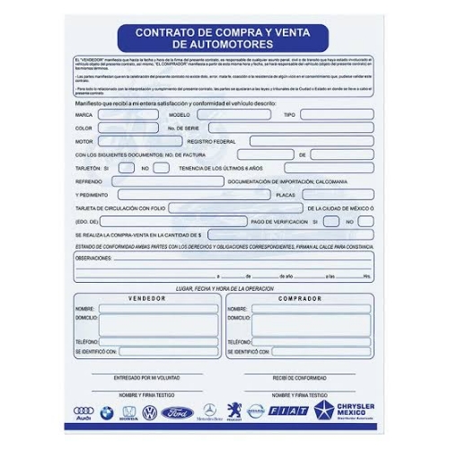 Carta responsiva autocopiante compra y venta de vehículo
