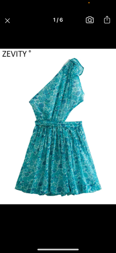 Vestido Corto floreado Azul 1 manga Talla M