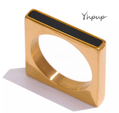 Anillo Steel cuadrado franja negra