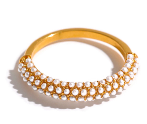 Anillo Steel perlas incrustadas