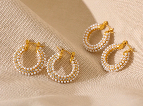 Argolla Steel con perlitas Incrustadas