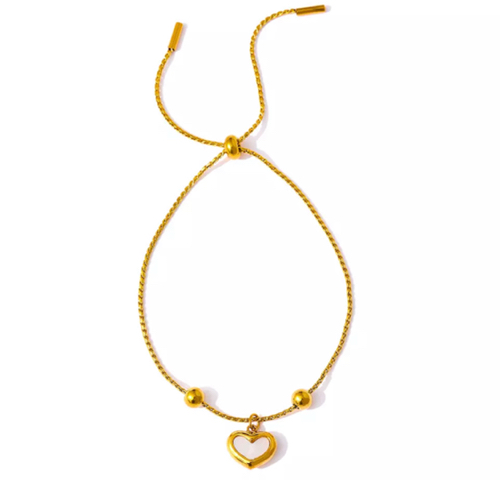 Pulsera Steel corazón blanco y dorado