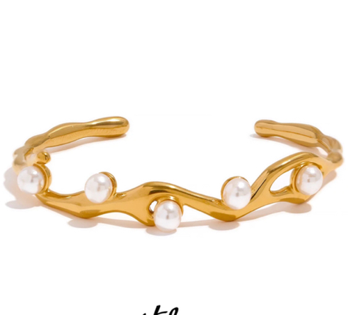 Brazalete abierto 5 perlas cruzadas