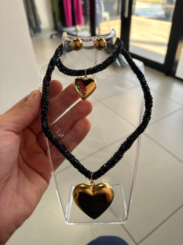 Set de collar pulsera y aretes de corazon brillante