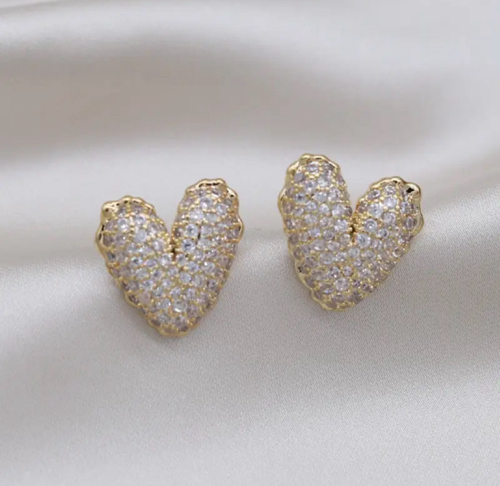Arete corazón brillos dorado y plateado