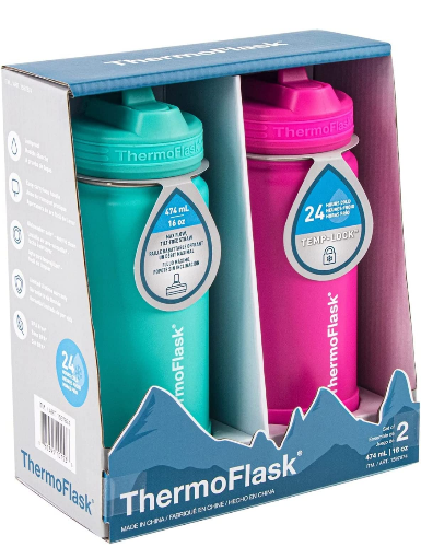 Botella Thermoflask 16 oz 2 pack Verde/fucsia