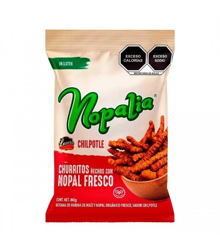 Churritos nopalia chipotle hechos con nopal de 80grs