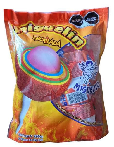 Paleta Miguelito enchilada de 25pzas de 22grs c/u paleta multisabores con rellenos de chicle
