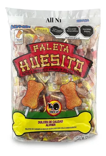 Petas huesitos con chile sabor durazno 40 pzs.