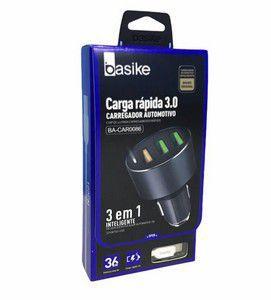 Carregador veicular Basike 3 em 1 36w