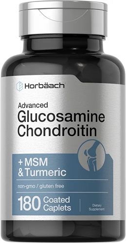 Horbaach - Condroitina de glucosamina, además de MSM y cúrcuma, 180 cápsulas recubiertas, sin OMG, suplemento sin gluten