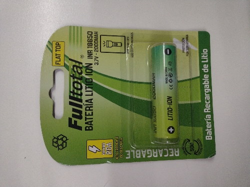 Bateria litio 18650 Flat top Fulltotal sin teton 2000 mAh