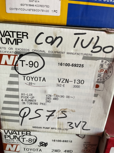Bomba de agua 3VZ picop y runner con tubo T90 Japa 4x4-4x2