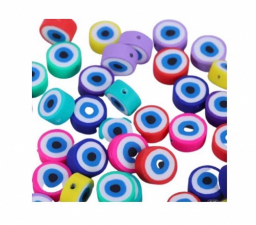 #10…Caja de 19gr  Fimo Pasadores ojo turco Multicolor de 9x9mm