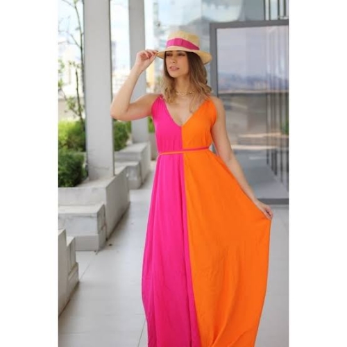 Vestido longo bicolor