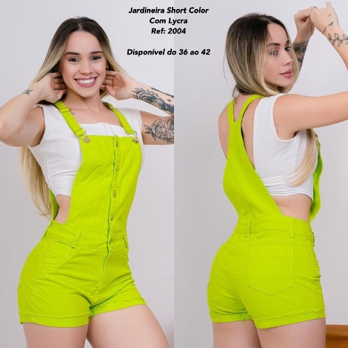 Jardineira short color com lycra