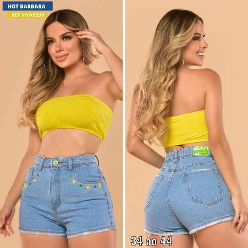 Short hot bordado verde e amarelo