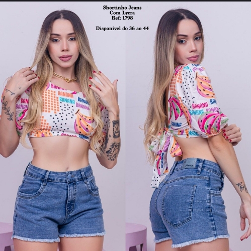 Short jeans c/ Lycra barrinha desfiada