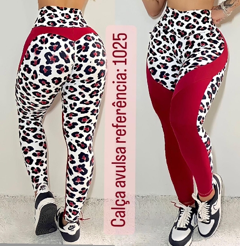 Calça poliamida estampada c/ faixa lisa lateral