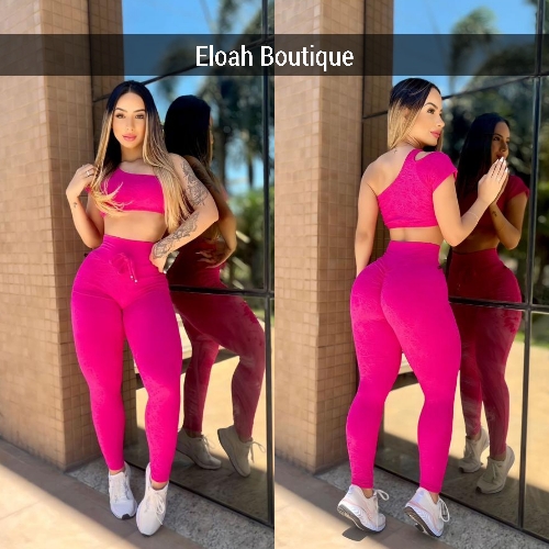 Conjunto jacquard top com manguinha e calça empina bumbum