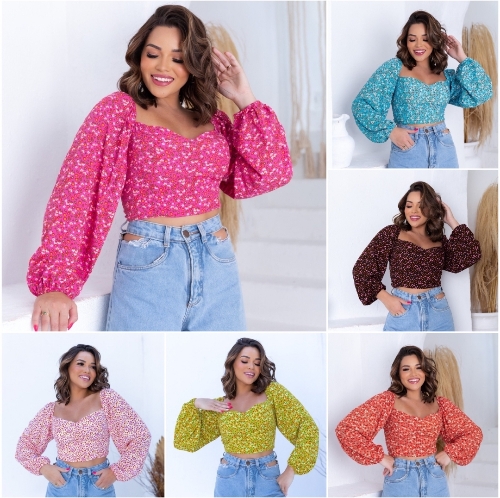 Cropped estampado manga longa