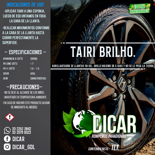 10 Lt Tairi Brilho (gel de llantas).