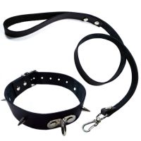 Collar de cuero con correa de paseo
