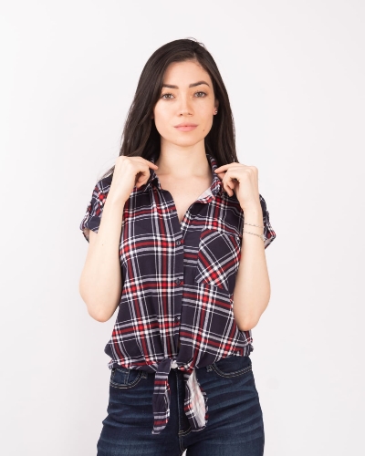Blusa cuadros rojo /azul talla M
