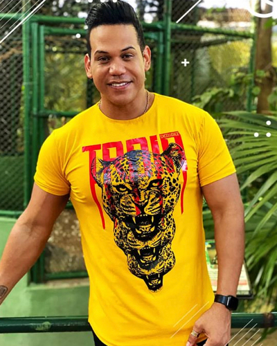 T: M Camisa Tróia amarelo queimado onça #