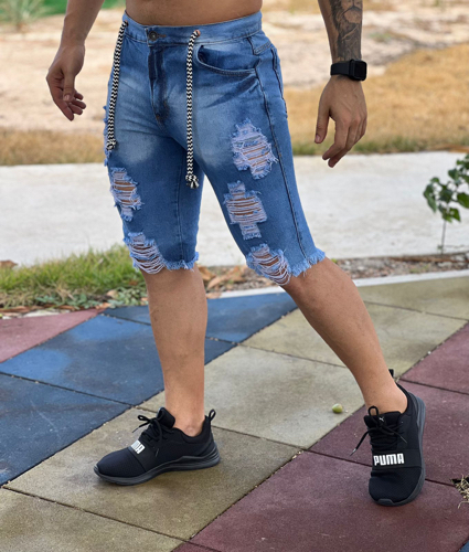 N: 36 Bermuda / azul lisa wk rasgado no joelho