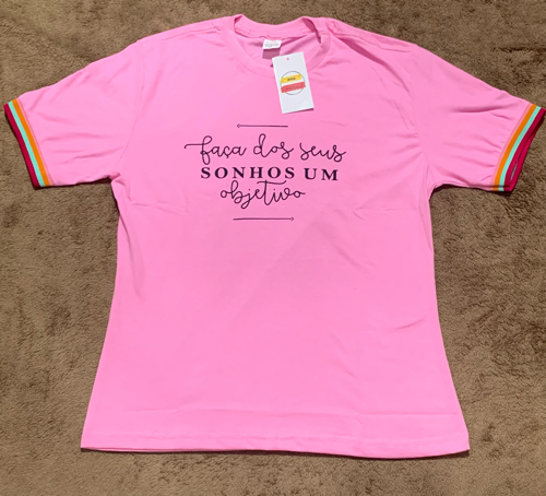 T: G Blusa butterfly rosa “faça dos seus sonho um objetivo”