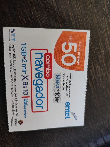 Tarjeta ENTEL 50bs