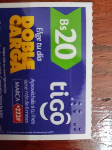 Tarjeta TIGO 20bs