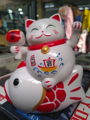 Gato de fortuna con pez