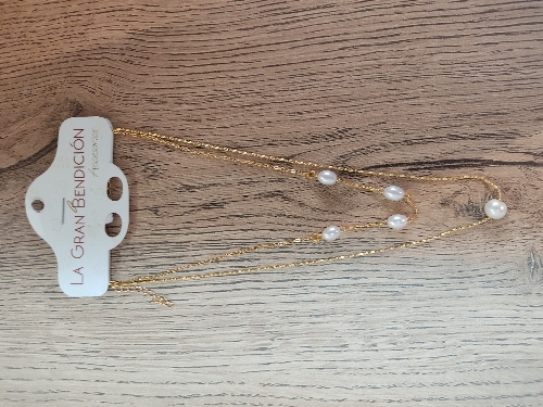 Collar doble de corazón y perla