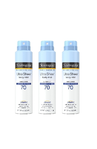 Neutrogena Ultra Sheer Body Mist - Spray de protección solar de amplio espectro SPF 70