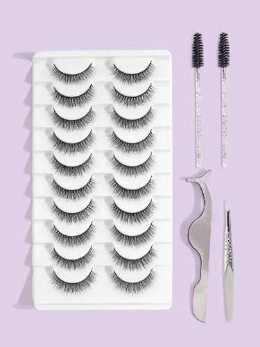 Sheglam 10 Pares de Pestañas Postizas Naturales Y Set De Herramientas de 4 Piezas