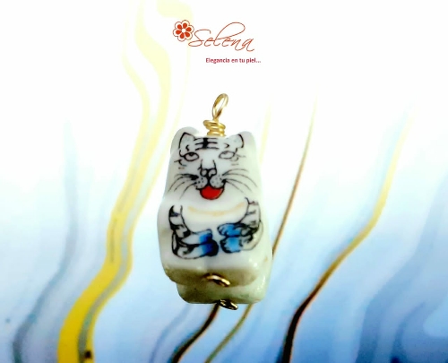 DIJE EN LAMINADO  GATO EN CERÁMICA /CHINO DLD003256