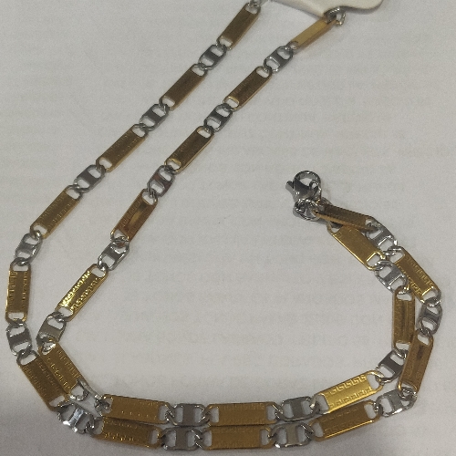 CADENA EN ACERO 2 TONOS PLANA BORDES LABRADOS ESLABON DORADO CSA00063