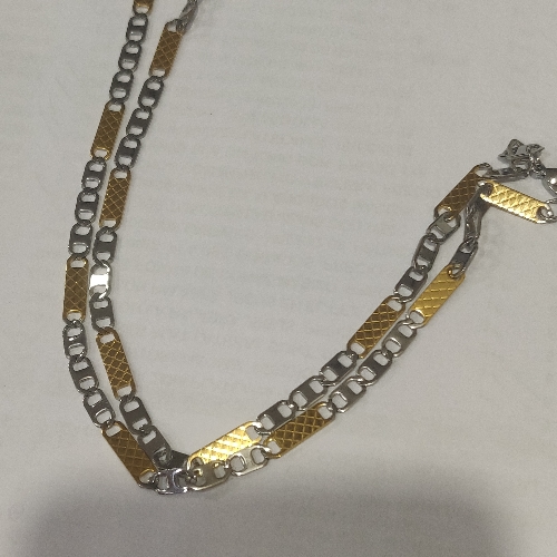 CADENA EN ACERO PLANA 2 TONOS LABRADOS FORMA X EN ESLABON DORADO CSA00069