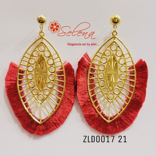 ZARCILLO EN LAMINADO GOTA GRANDE EN FILIGRAMA CON FLECOS ZLD001721